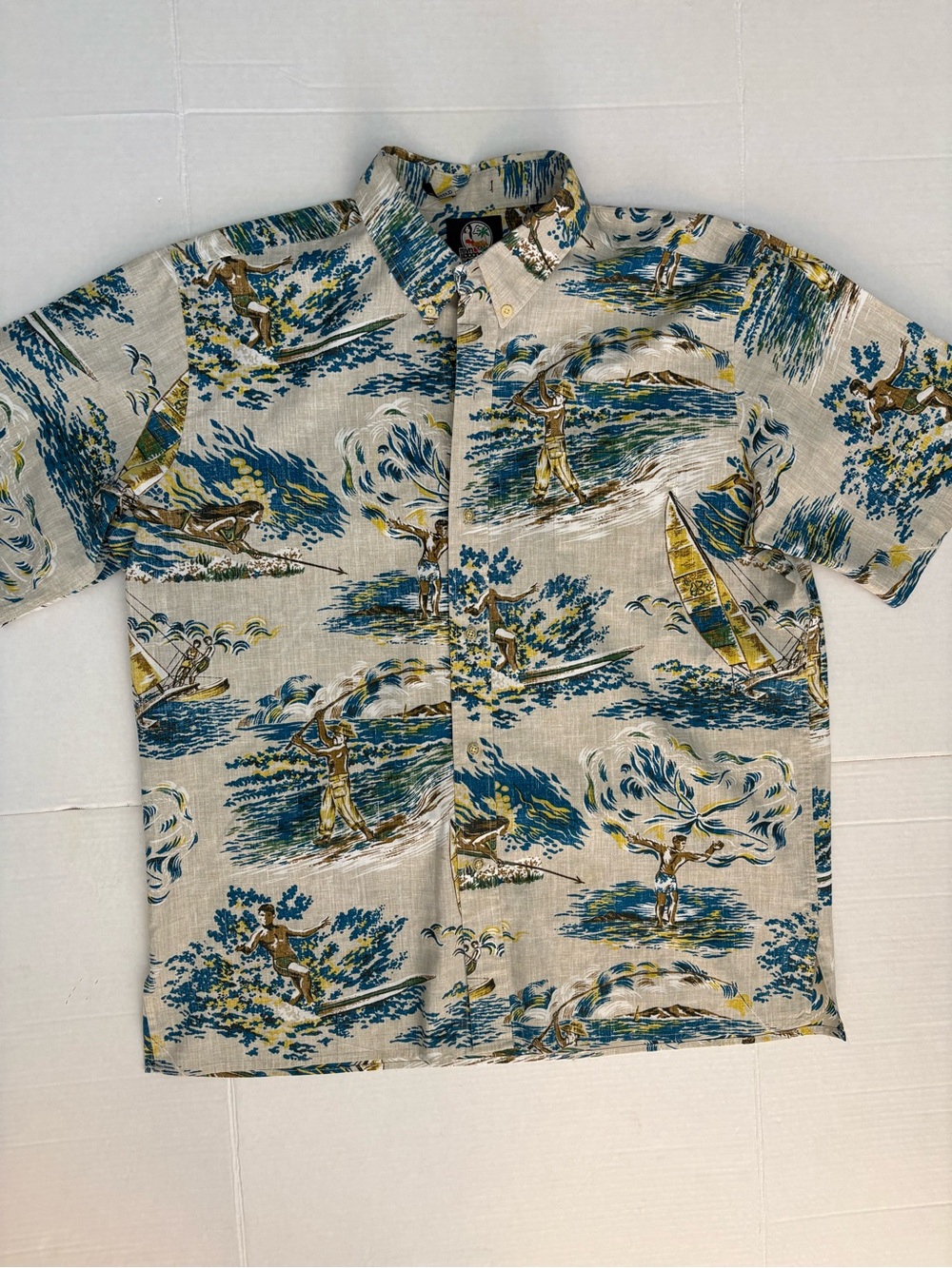 reyn spooner Mens Aloha Hawaiian Surf Scene Camp Shirt Sz: XL Moana Medley Surf